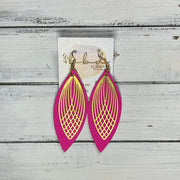 SUEDE + STEEL *Limited Edition* || Leather Earrings || BRASS ART DECO ACCENT || <BR> MATTE NEON PINK