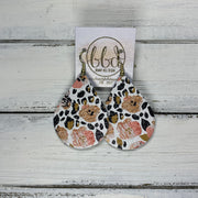 ZOEY (3 sizes available!) -  Leather Earrings  ||   CORAL FLORAL CHEETAH