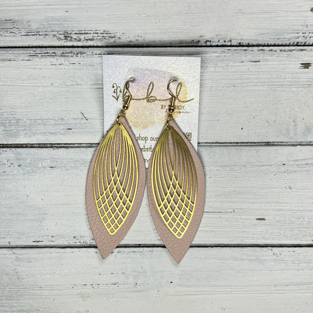 SUEDE + STEEL *Limited Edition* || Leather Earrings || BRASS ART DECO ACCENT || <BR> BLUSH PINK
