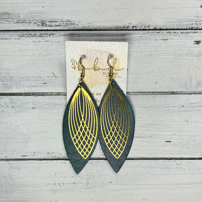 SUEDE + STEEL *Limited Edition* || Leather Earrings || BRASS ART DECO ACCENT || <BR> DISTRESSED TEAL
