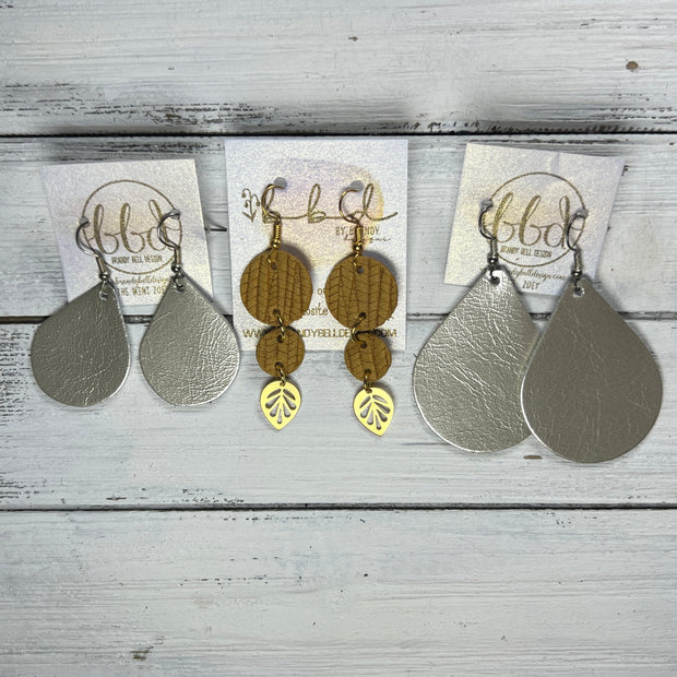 SUEDE + STEEL *Limited Edition* || Leather Earrings || CIRCLES WITH BRASS LEAF ACCENT || <BR> PEARLIZED OLIVE GREEN