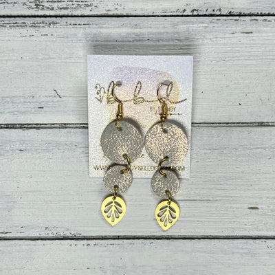 SUEDE + STEEL *Limited Edition* || Leather Earrings || CIRCLES WITH BRASS LEAF ACCENT || <BR> SHIMMER ROSE GOLD