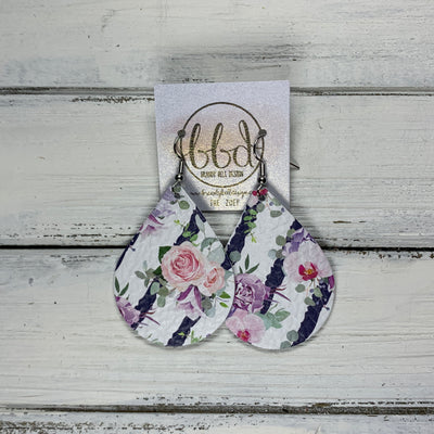 ZOEY (3 sizes available!) -  Leather Earrings  ||   LAVENDER STRIPE FLORAL