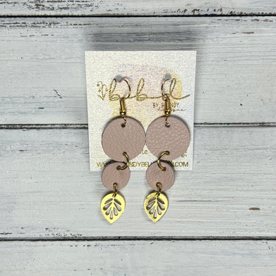 SUEDE + STEEL *Limited Edition* || Leather Earrings || CIRCLES WITH BRASS LEAF ACCENT || <BR> MATTE BLUSH PINK