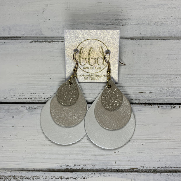 LINDSEY - Leather Earrings  ||   <BR> SHIMMER TAUPE, <BR> PEARL CHAMPAGNE, <BR> PEARL WHITE