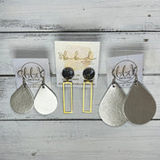 SUEDE + STEEL *Limited Edition* || Leather Earrings || POST WITH BRASS RECTANGLE  || <BR> MUSTARD FLORAL OUTLINES ON CORK
