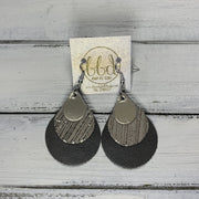 LINDSEY - Leather Earrings  ||   <BR>METALLIC CHAMPAGNE SMOOTH, <BR> SILVER SANDS, <BR> DISTRESSED GRAY