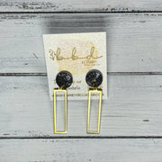 SUEDE + STEEL *Limited Edition* || Leather Earrings || POST WITH BRASS RECTANGLE  || <BR> BLACK WITH GOLD/SILVER ACCENTS ON CORK