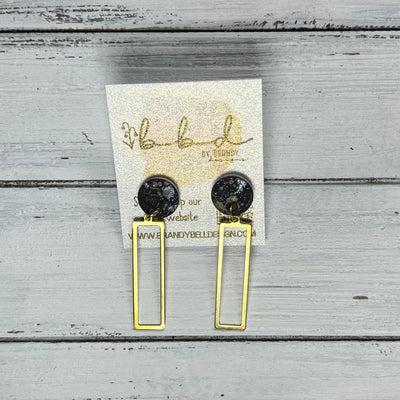 SUEDE + STEEL *Limited Edition* || Leather Earrings || POST WITH BRASS RECTANGLE  || <BR> BLACK WITH GOLD/SILVER ACCENTS ON CORK