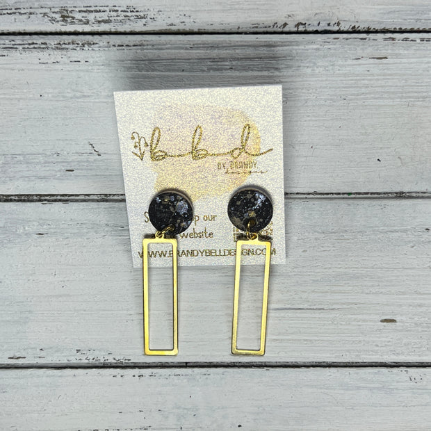 SUEDE + STEEL *Limited Edition* || Leather Earrings || POST WITH BRASS RECTANGLE  || <BR> BLACK WITH GOLD/SILVER ACCENTS ON CORK