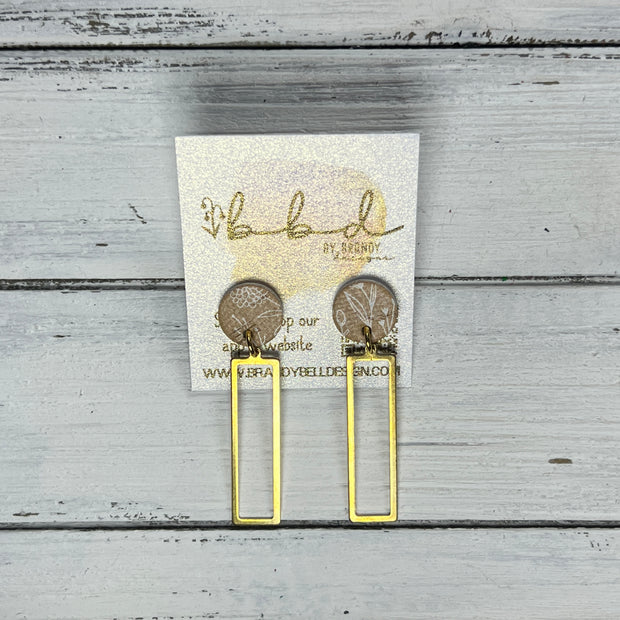 SUEDE + STEEL *Limited Edition* || Leather Earrings || POST WITH BRASS RECTANGLE  || <BR> MUSTARD FLORAL OUTLINES ON CORK