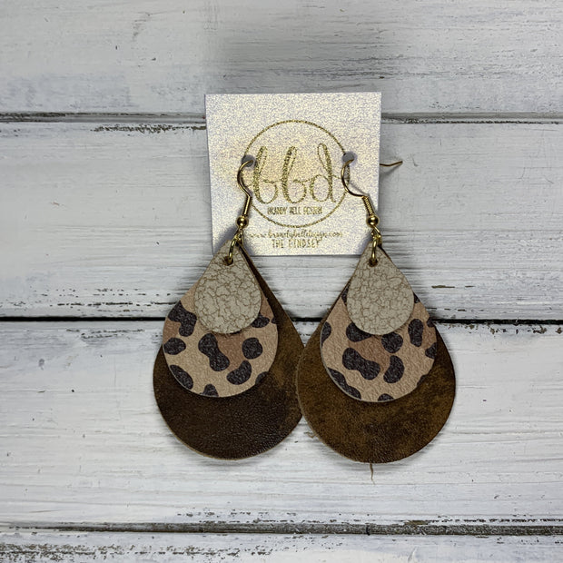 LINDSEY - Leather Earrings  ||   <BR> CRACKLE IVORY, <BR> CARAMEL CHEETAH, <BR> ARTISAN BROWN