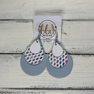 LINDSEY - Leather Earrings  ||   <BR> MATTE WHITE, <BR> PASTEL RAINDROPS, <BR> MATTE BABY BLUE