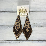 COLLEEN -  Leather Earrings  ||  <BR> CARAMEL CHEETAH, <BR> PEARLIZED BROWN, <BR> ROSE GOLD DRIPS ON BROWN