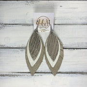 INDIA - Leather Earrings   ||  <BR>  METALLIC SILVER SANDS,  <BR> PEARL WHITE,  <BR> SHIMMER CHAMPAGNE