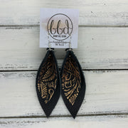ALLIE -  Leather Earrings  ||  <BR> METALLIC ROSE GOLD ON BLACK WESTERN FLORAL, <BR> MATTE BLACK