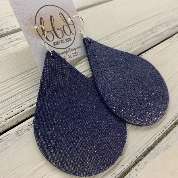 ZOEY (3 sizes available!) -  Leather Earrings  ||   SHIMMER NAVY