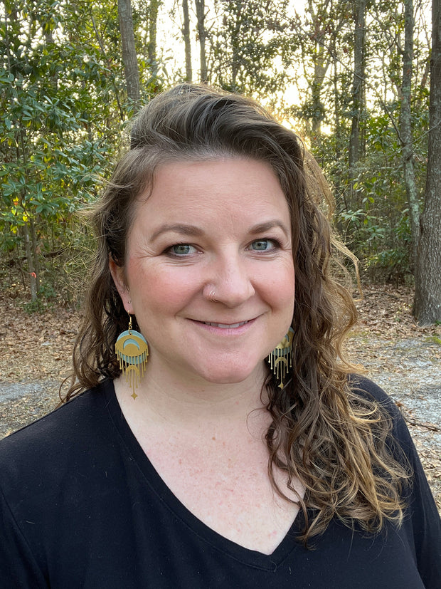 SUEDE + STEEL *Limited Edition* COLLECTION ||  Leather Earrings || GOLD BRASS MOON & STAR, <BR> MATTE WHITE