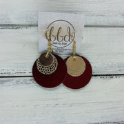 GRAY - Leather Earrings  ||    <BR> METALLIC ROSE GOLD SMOOTH, <BR> METALLIC ROSE GOLD DRIPS,  <BR> METALLIC CRANBERRY SMOOTH