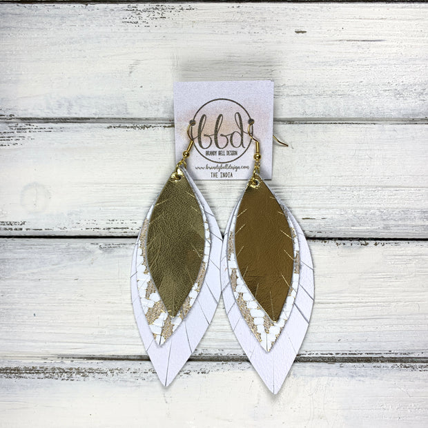 INDIA - Leather Earrings   ||  <BR> METALLIC GOLD SMOOTH,  <BR> GOLD & WHITE CHEVRON,  <BR> MATTE WHITE