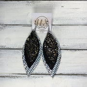 INDIA - Leather Earrings   ||  <BR> NEW YEARS EVE GLITTER (FAUX LEATHER),  <BR> SHIMMER BLACK,  <BR> METALLIC SILVER MERMAID