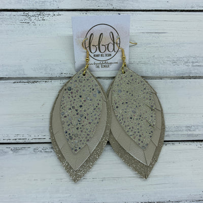 GINGER - Leather Earrings  ||  <BR>  IVORY STINGRAY, <BR>CHAMPAGNE PEARL,  <BR> SHIMMER TAUPE