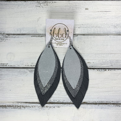 INDIA - Leather Earrings   ||  <BR> SHIMMER SILVER,  <BR> SHIMMER GRAY,  <BR> MATTE DARK GRAY