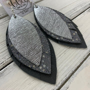 GINGER - Leather Earrings  ||  <BR>  METALLIC SILVER SAFFIANO, <BR>GRAY STINGRAY,  <BR> MATTE DARK GRAY