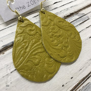 ZOEY (3 sizes available!) -  Leather Earrings  || DARK YELLOW WITH EMBOSSED FLORAL