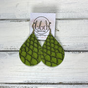 ZOEY (3 sizes available!) -  Leather Earrings  ||  <BR>  GREEN GATOR TEXTURE (FAUX LEATHER)