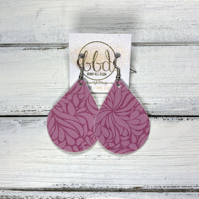 ZOEY (3 sizes available!) -  Leather Earrings  ||  <BR>  PINK ART NOUVEAUX (FAUX LEATHER)