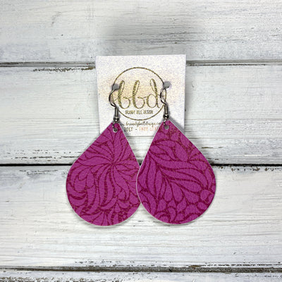 ZOEY (3 sizes available!) -  Leather Earrings  ||  <BR>  MAGENTA ART NOUVEAUX (FAUX LEATHER)