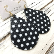 ZOEY (3 sizes available!) -  Leather Earrings  || VERY DARK NAVY WITH WHITE POLKADOTS