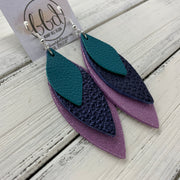 DOROTHY - Leather Earrings  ||  <BR> MATTE DARK TEAL,  <BR> METALLIC NAVY PEBBLED, <BR> SHIMMER LILAC