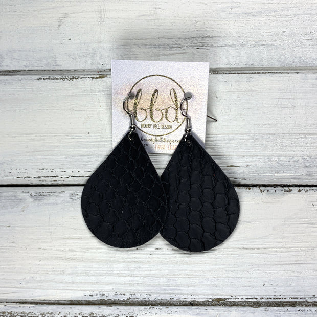 ZOEY (3 sizes available!) -  Leather Earrings  ||  <BR>  BLACK GATOR TEXTURE (FAUX LEATHER)