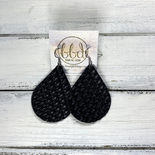 ZOEY (3 sizes available!) -  Leather Earrings  ||  <BR>  BLACK FRENCH BRAID (FAUX LEATHER)