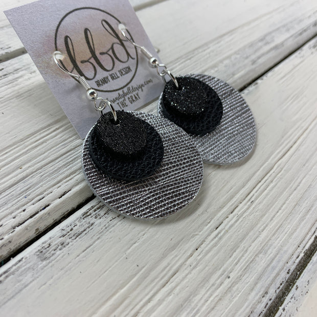 GRAY - Leather Earrings  ||    <BR> SHIMMER PEWTER, <BR> MATTE BLACK,  <BR> METALLIC SILVER SAFFIANO