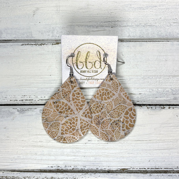 ZOEY (3 sizes available!) -  Leather Earrings  ||  <BR>  LACE PATTERN ON CORK (FAUX LEATHER)