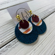 GRAY - Leather Earrings  ||    <BR> METALLIC CRANBERRY SMOOTH, <BR> WATERCOLOR STRIPE,  <BR> SHIMMER TEAL