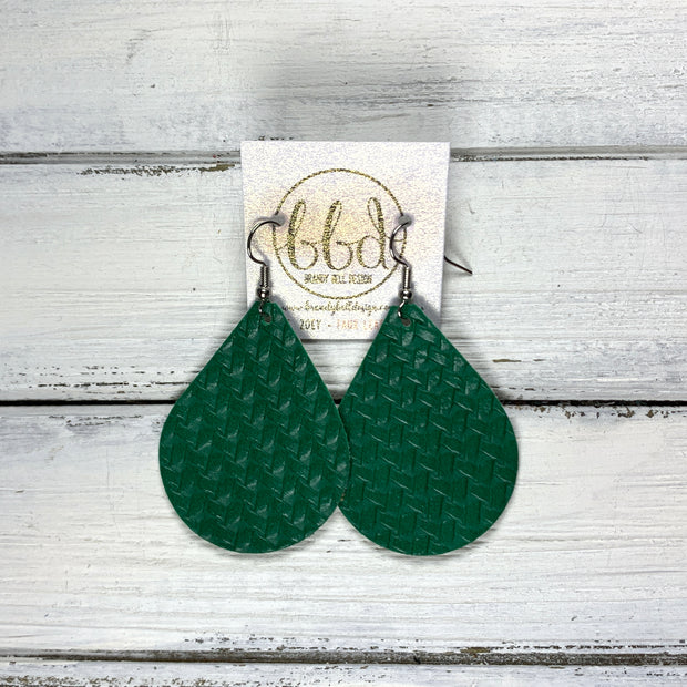 ZOEY (3 sizes available!) -  Leather Earrings  ||  <BR>  GREEN FRENCH BRAID  (FAUX LEATHER)