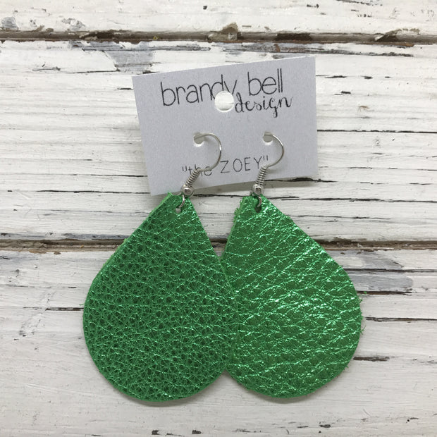 ZOEY (3 sizes available!) -  Leather Earrings  || METALLIC BRIGHT GREEN TEXTURE