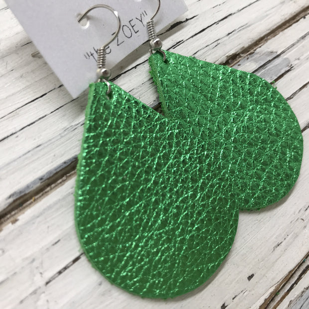 ZOEY (3 sizes available!) -  Leather Earrings  || METALLIC BRIGHT GREEN TEXTURE