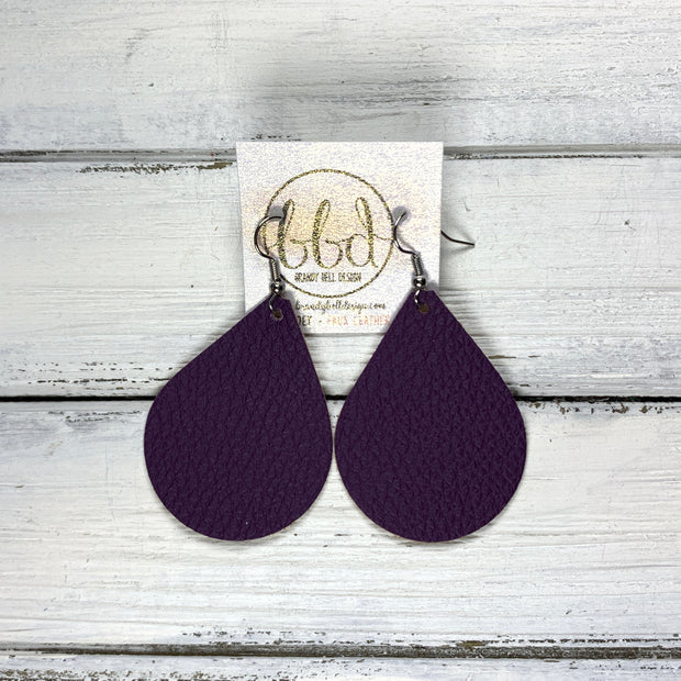 ZOEY (3 sizes available!) -  Leather Earrings  ||  <BR>  MATTE DARK PURPLE  (FAUX LEATHER)