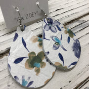 ZOEY (3 sizes available!) -  Leather Earrings  || MINI FLORAL ON WHITE