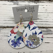 ZOEY (3 sizes available!) -  Leather Earrings  || COBALT BLUE FLORAL ON WHITE