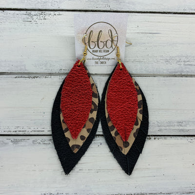 INDIA - Leather Earrings   ||  <BR>  METALLIC RED PEBBLED,  <BR> CARAMEL CHEETAH,  <BR> MATTE BLACK