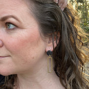 SUEDE + STEEL *Limited Edition* || Leather Earrings || POST WITH BRASS RECTANGLE  || <BR> WHITE ON CORK