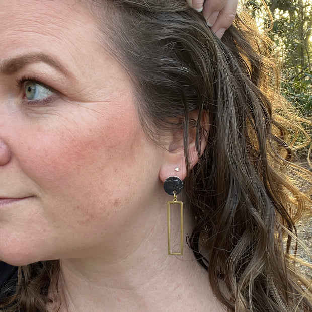 SUEDE + STEEL *Limited Edition* || Leather Earrings || POST WITH BRASS RECTANGLE  || <BR> WHITE ON CORK