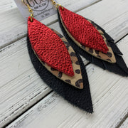 INDIA - Leather Earrings   ||  <BR>  METALLIC RED PEBBLED,  <BR> CARAMEL CHEETAH,  <BR> MATTE BLACK