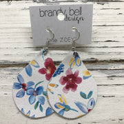 ZOEY (3 sizes available!) -  Leather Earrings  || MINI BLUE/RED FLORAL ON WHITE